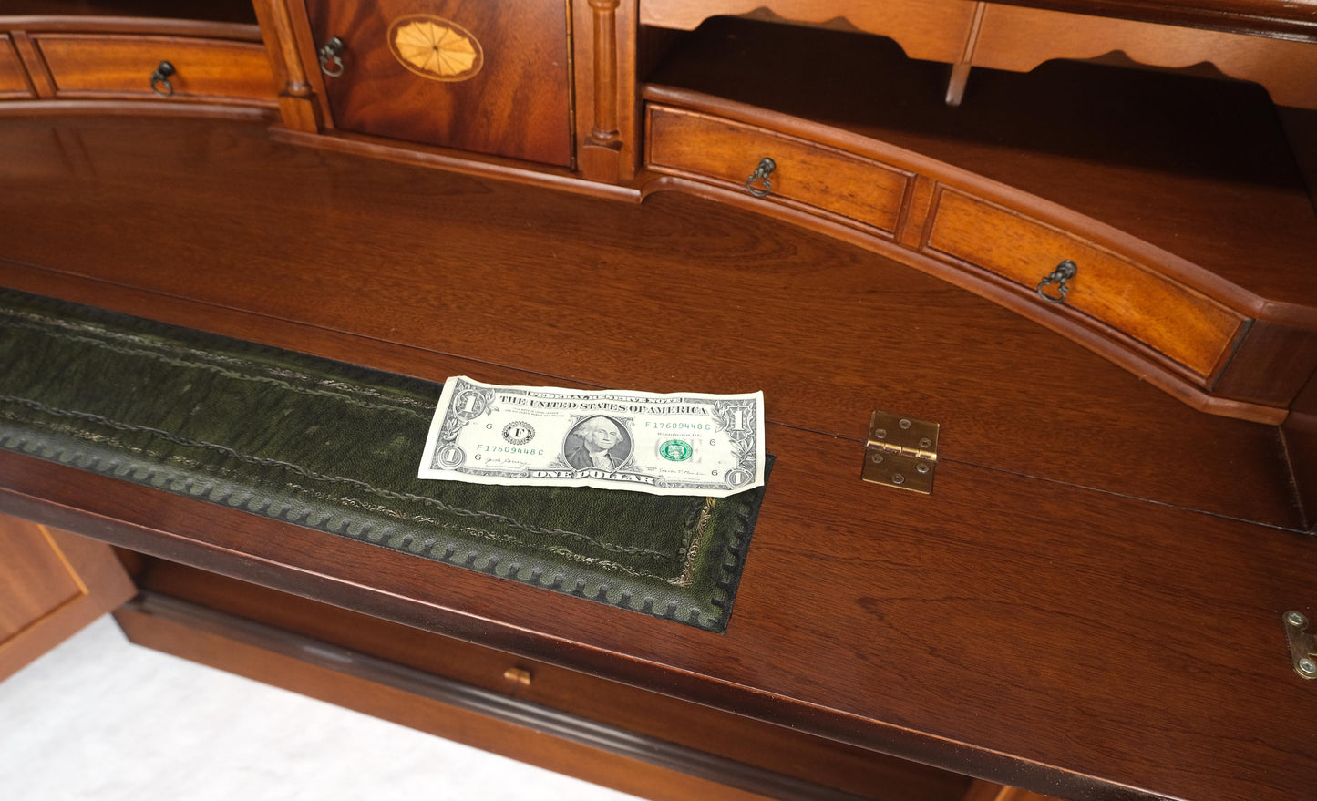 EstablishedLines Georgian Flame Mahogany Breakfront Bookcase Butlers Drop Desk Individual Glass