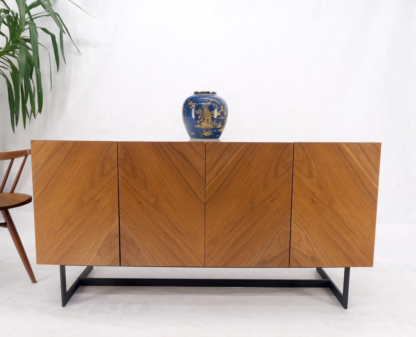 EstablishedLines Walnut 4 Doors Credenza Marble Carrara Top Bracket Leg Mint