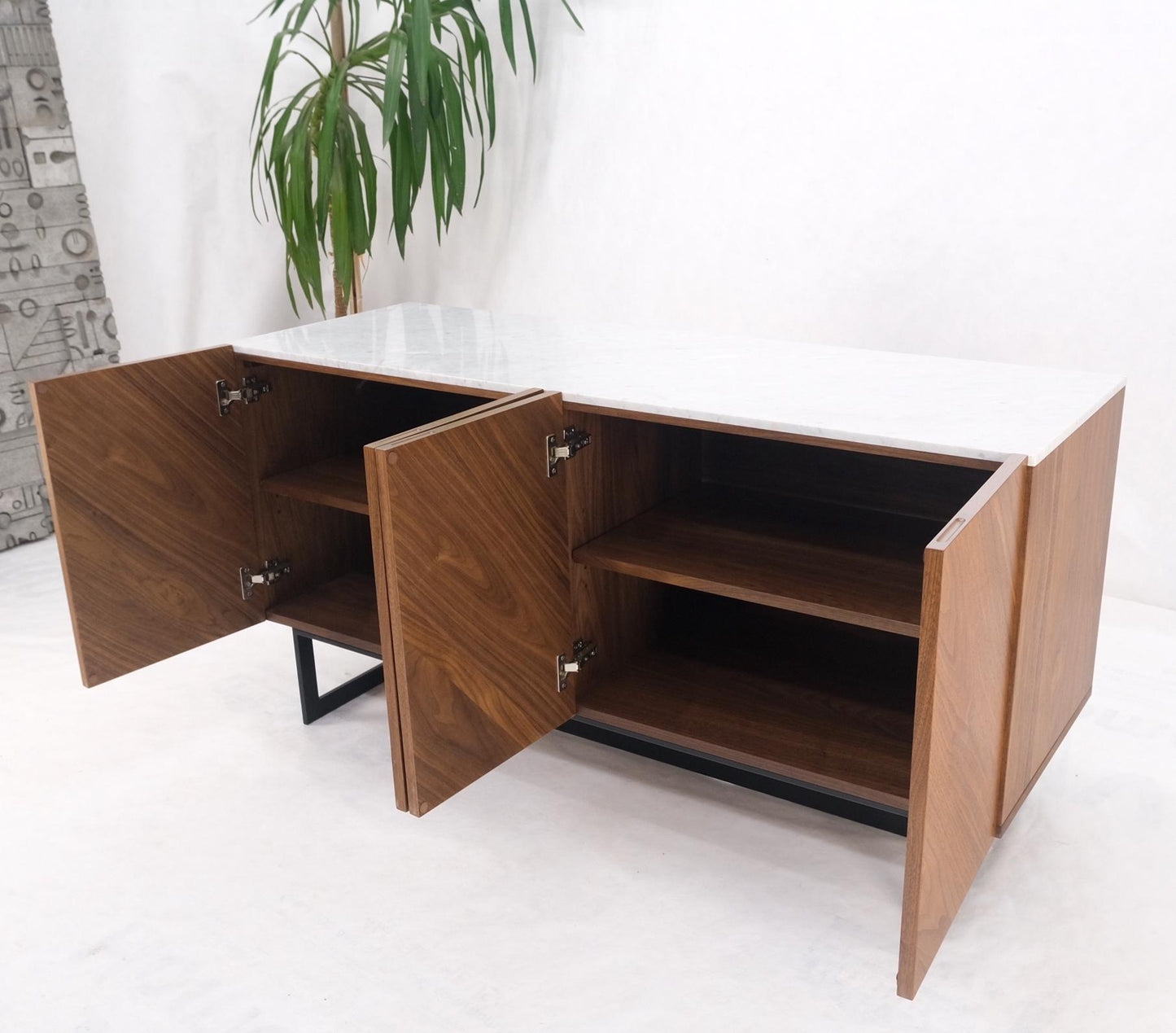 EstablishedLines Walnut 4 Doors Credenza Marble Carrara Top Bracket Leg Mint