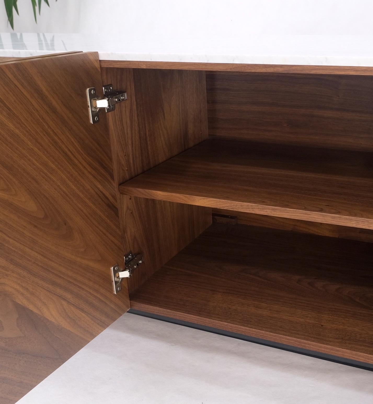 EstablishedLines Walnut 4 Doors Credenza Marble Carrara Top Bracket Leg Mint