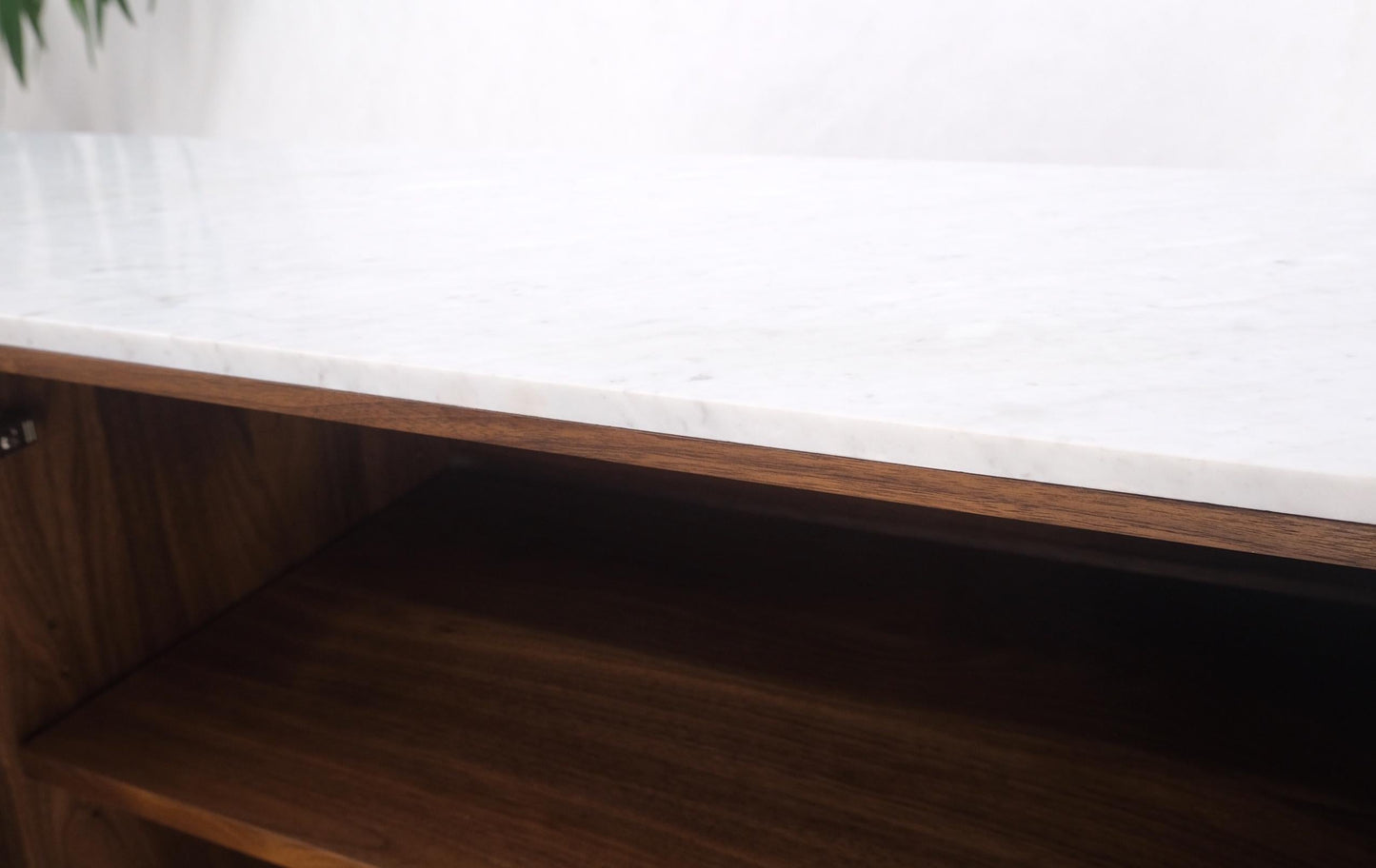 EstablishedLines Walnut 4 Doors Credenza Marble Carrara Top Bracket Leg Mint