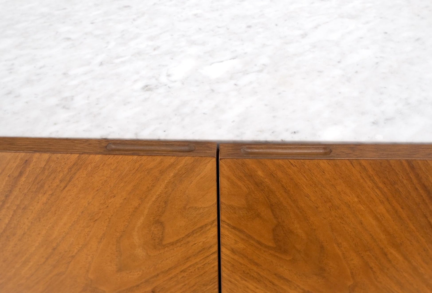 EstablishedLines Walnut 4 Doors Credenza Marble Carrara Top Bracket Leg Mint