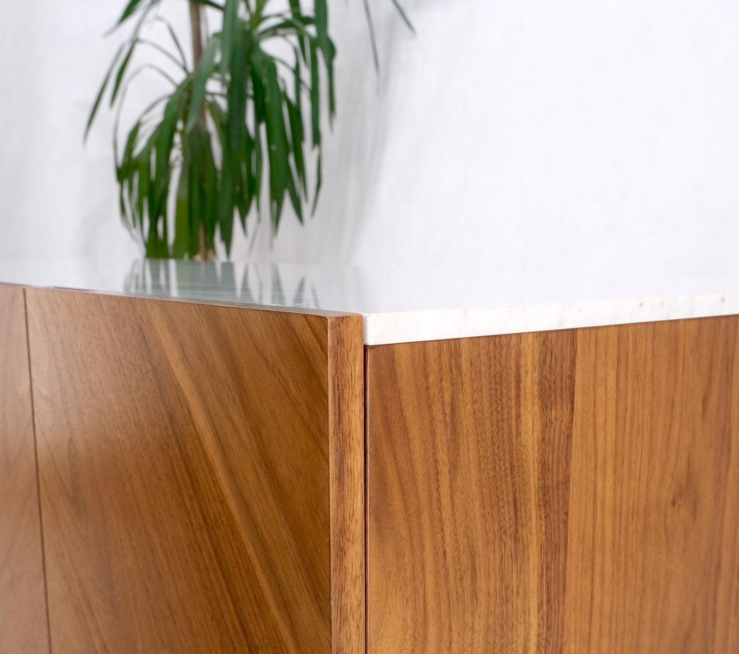 EstablishedLines Walnut 4 Doors Credenza Marble Carrara Top Bracket Leg Mint