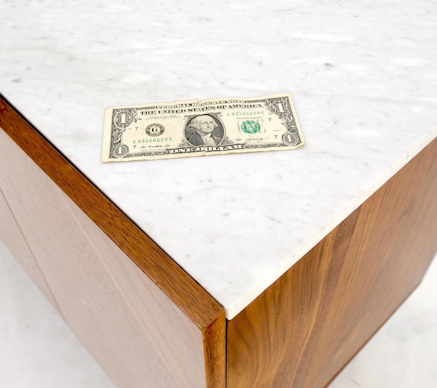 EstablishedLines Walnut 4 Doors Credenza Marble Carrara Top Bracket Leg Mint