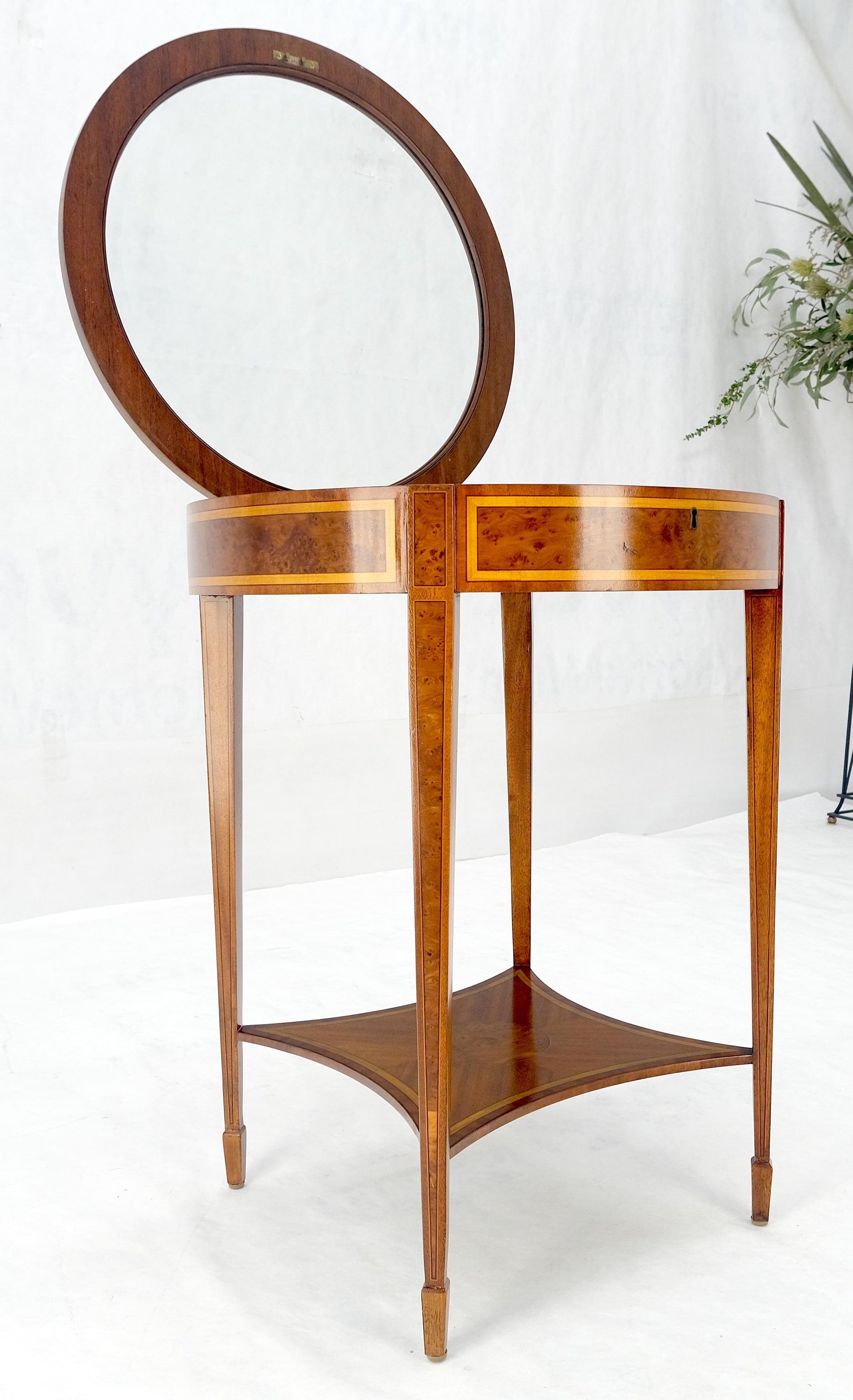 EstablishedLines Very Fine Round Glass Top Showcase Inlaid Burl Lamp Table Stand Maitland-Smith