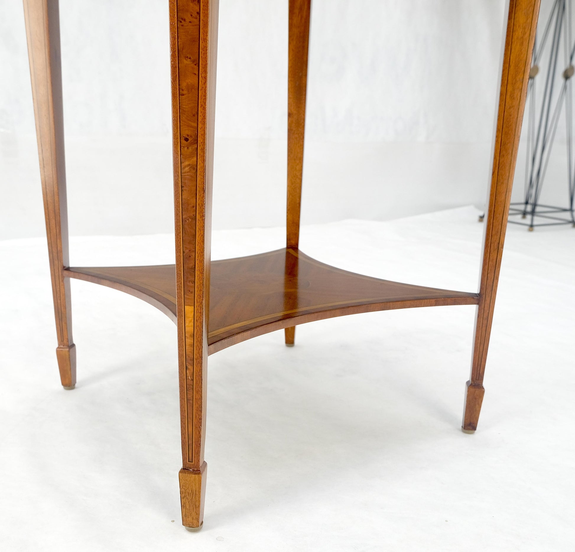 EstablishedLines Very Fine Round Glass Top Showcase Inlaid Burl Lamp Table Stand Maitland-Smith