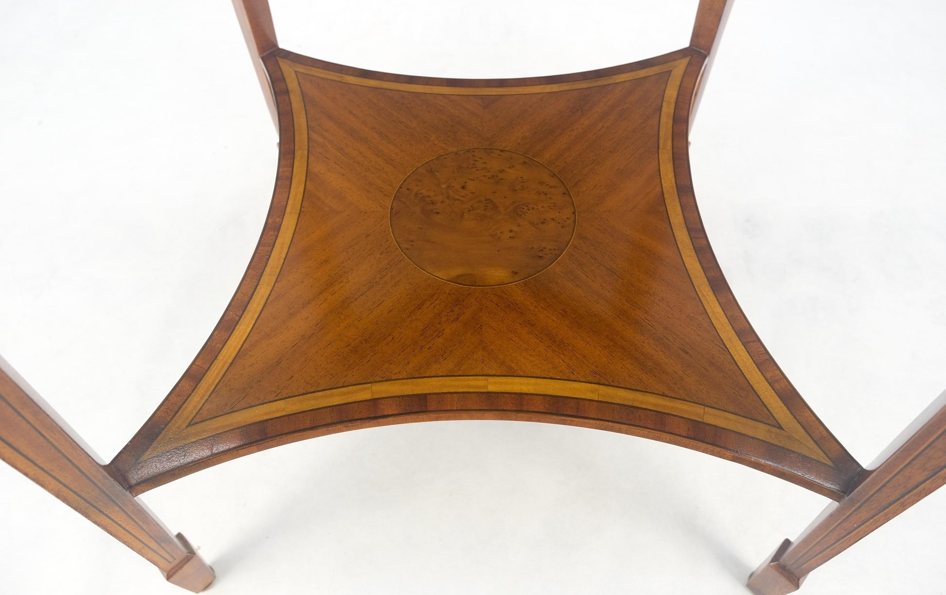 EstablishedLines Very Fine Round Glass Top Showcase Inlaid Burl Lamp Table Stand Maitland-Smith