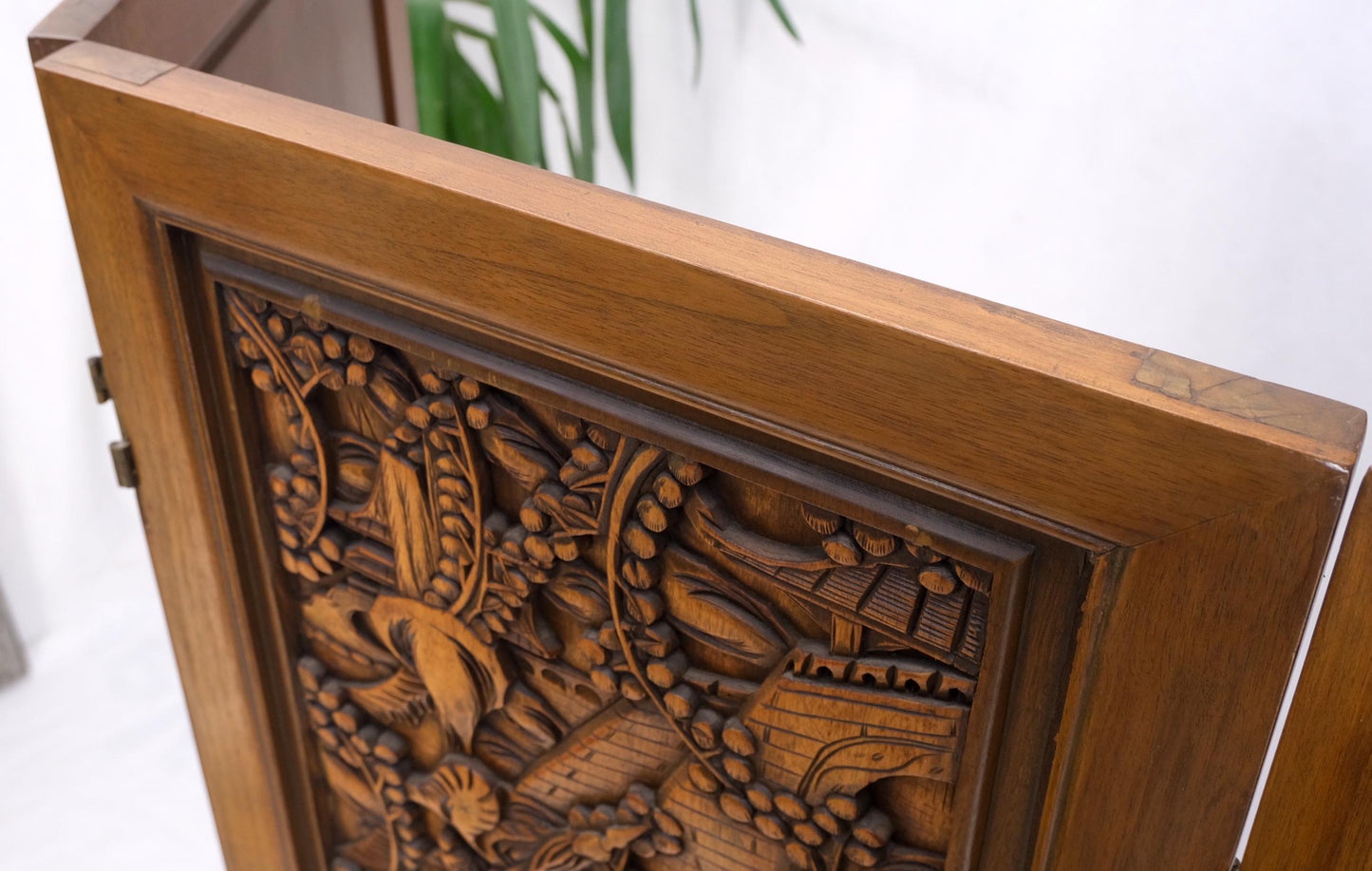 EstablishedLines 4 Panels Carved Teak Fine Details Room Divider Screen Heavy Brass Hinges Mint!