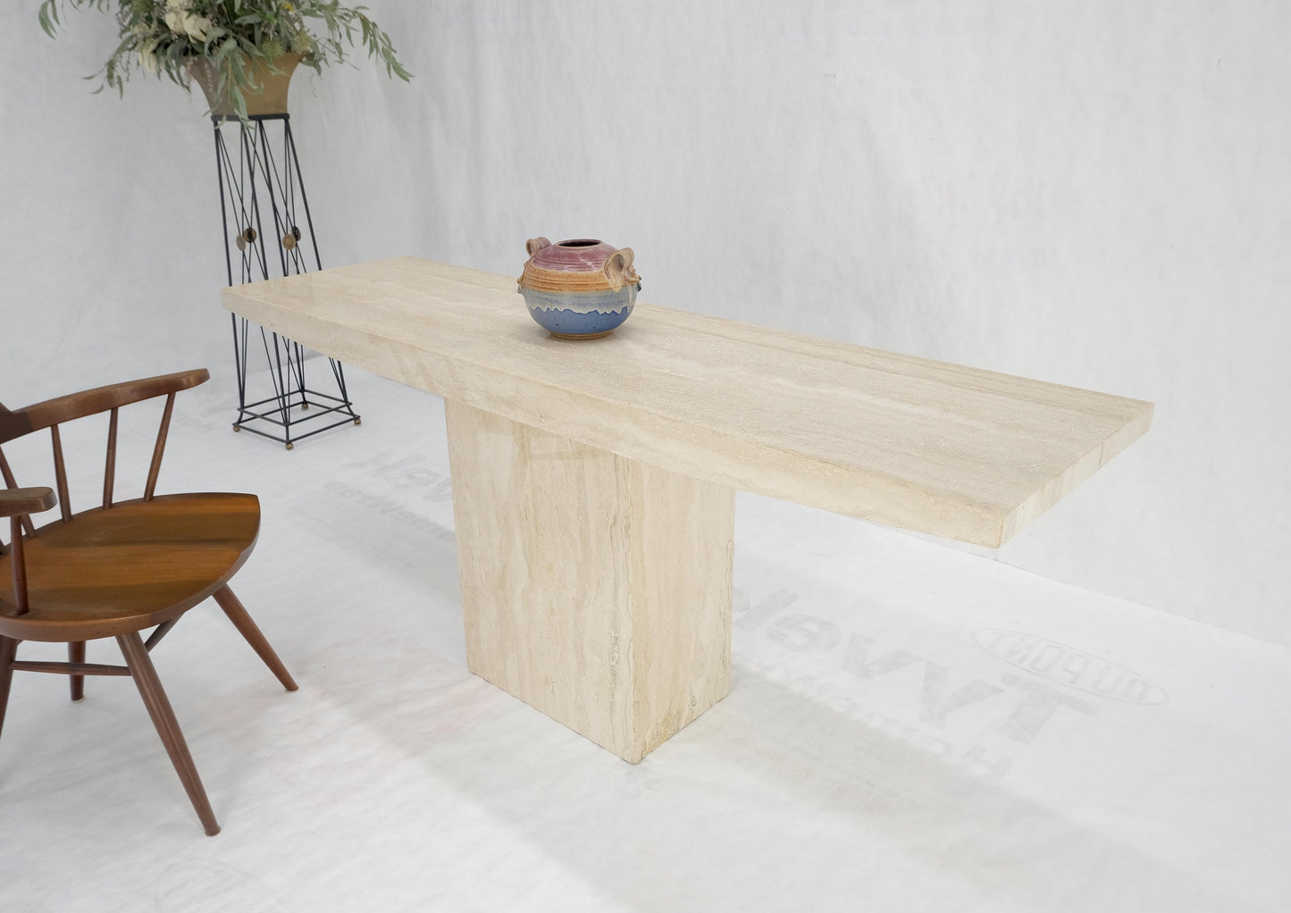 EstablishedLines Made in Italy Single Pedestal Base Travertine 6 Foot Console Sofa Table MINT!