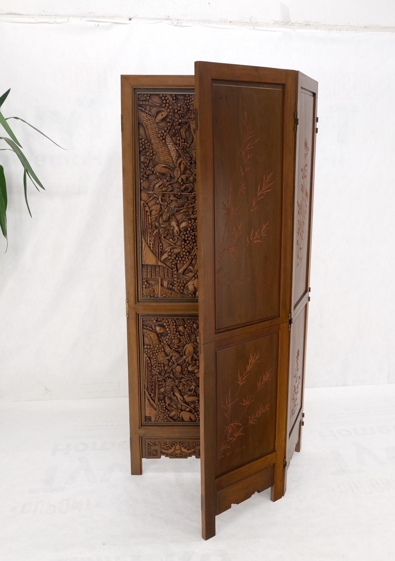 EstablishedLines 4 Panels Carved Teak Fine Details Room Divider Screen Heavy Brass Hinges Mint!