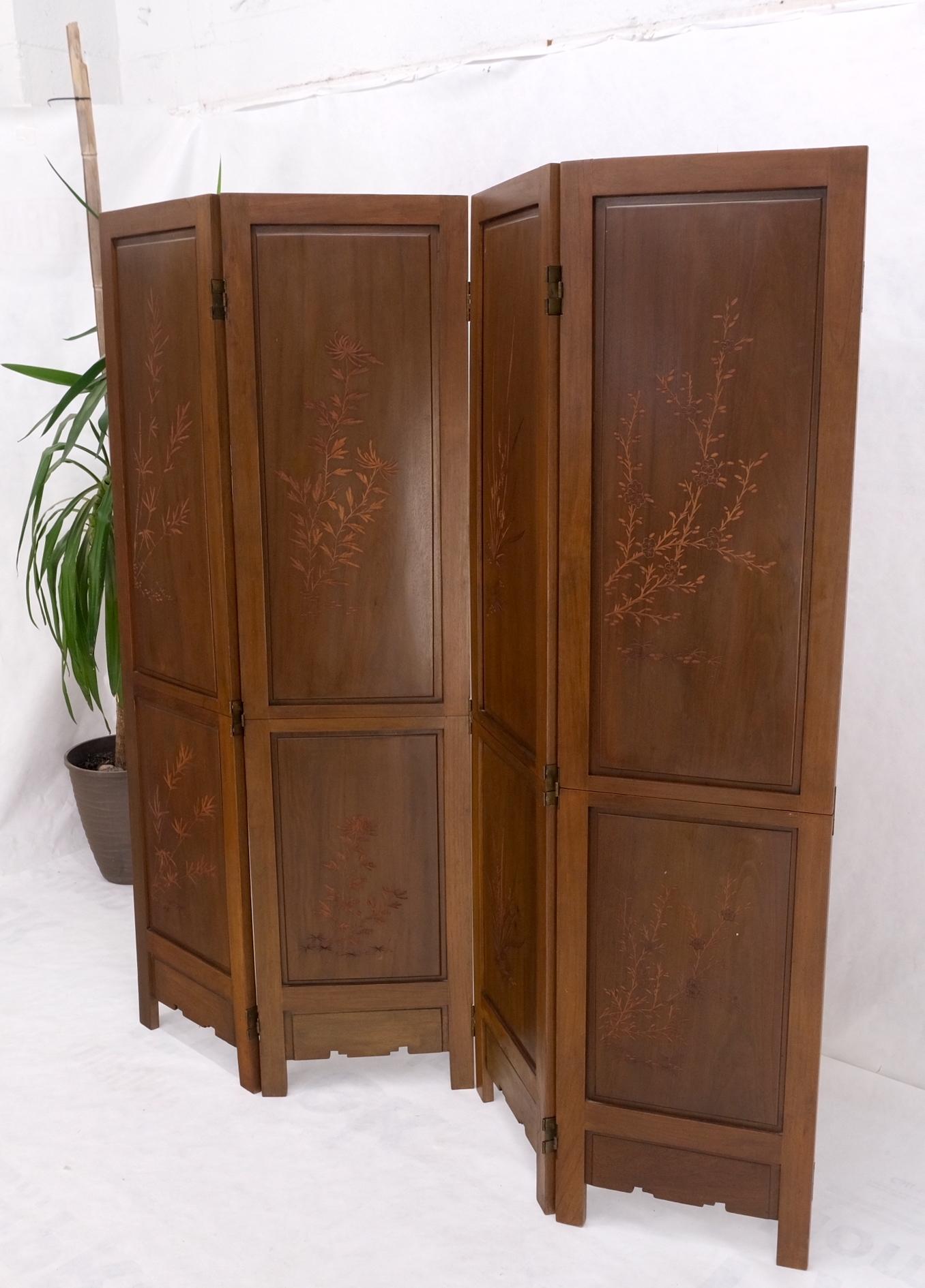 EstablishedLines 4 Panels Carved Teak Fine Details Room Divider Screen Heavy Brass Hinges Mint!