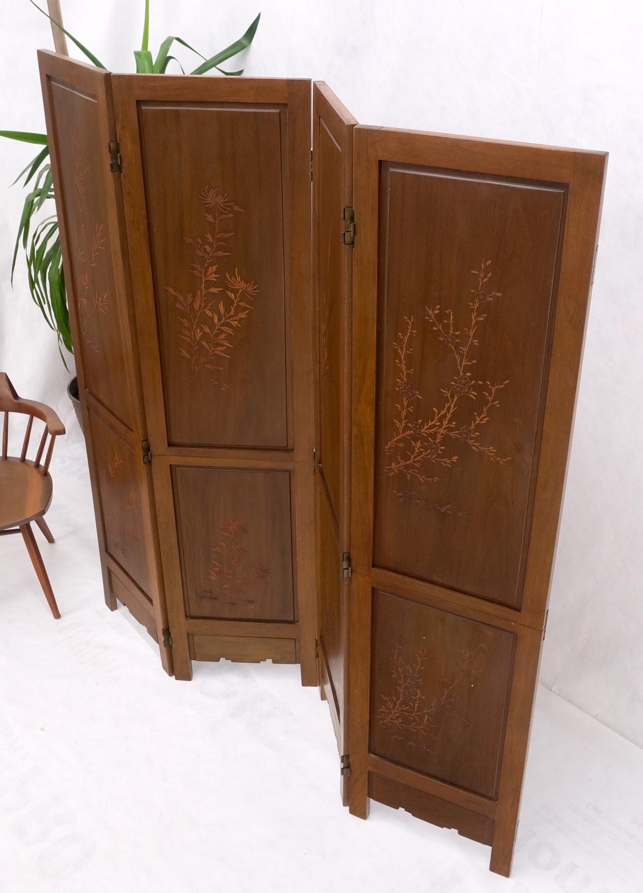 EstablishedLines 4 Panels Carved Teak Fine Details Room Divider Screen Heavy Brass Hinges Mint!