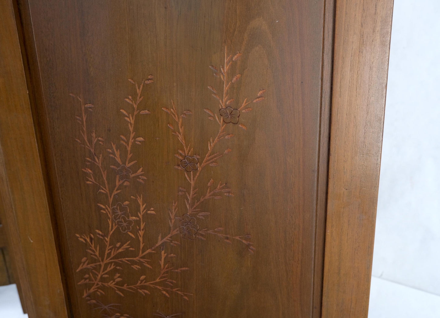 EstablishedLines 4 Panels Carved Teak Fine Details Room Divider Screen Heavy Brass Hinges Mint!