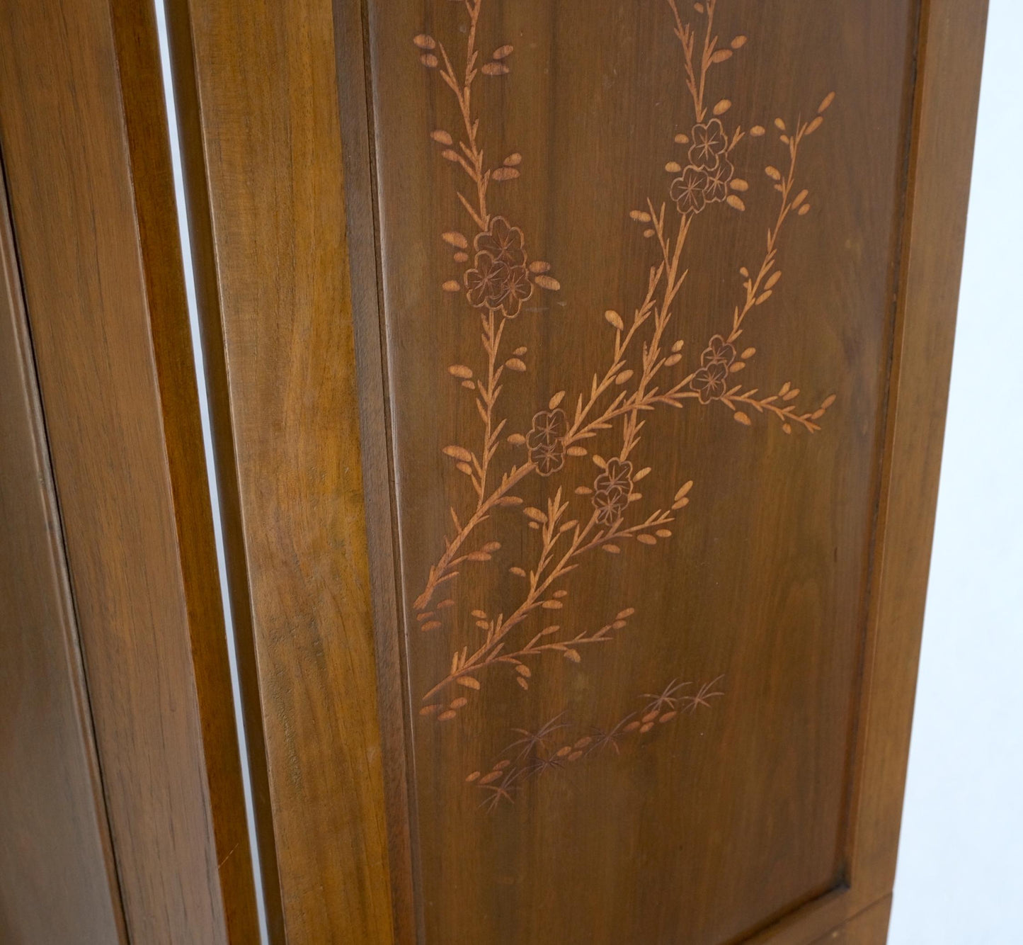 EstablishedLines 4 Panels Carved Teak Fine Details Room Divider Screen Heavy Brass Hinges Mint!