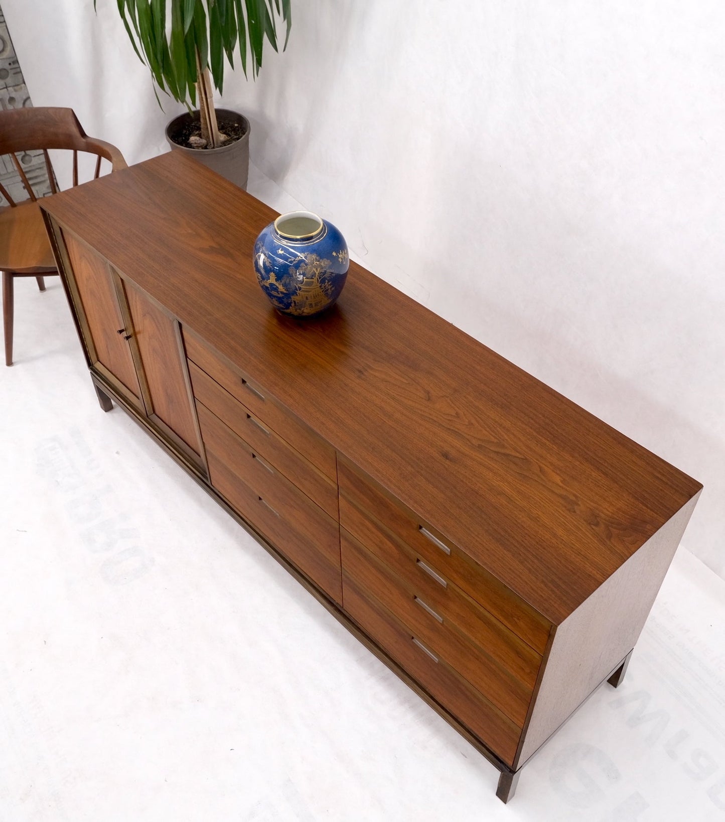 EstablishedLines Mid Century Danish Modern Walnut 11 Drawers Dresser Credenza 2 Doors Compartment