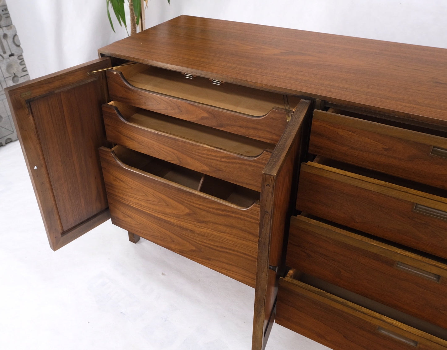 EstablishedLines Mid Century Danish Modern Walnut 11 Drawers Dresser Credenza 2 Doors Compartment