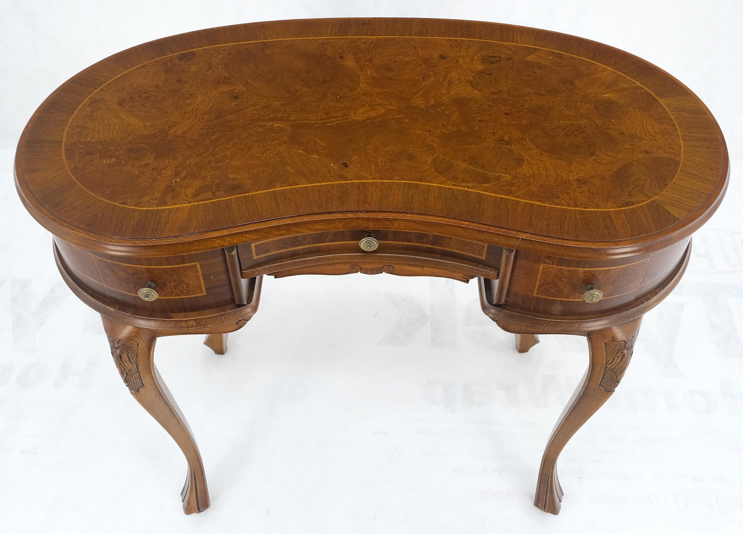 Low Profile Kidney Shape Burl Wood Compact Desk Writing Table Vanity MINT Italy