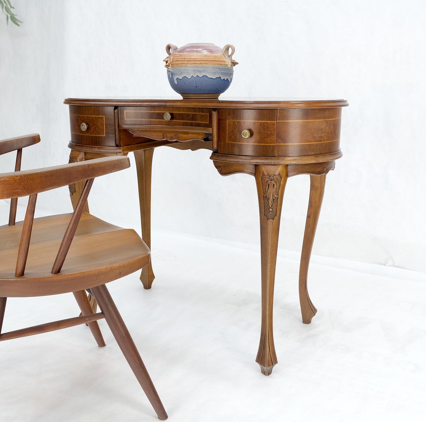 Low Profile Kidney Shape Burl Wood Compact Desk Writing Table Vanity MINT Italy