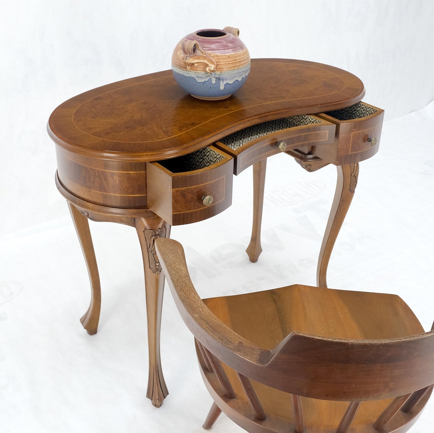 Low Profile Kidney Shape Burl Wood Compact Desk Writing Table Vanity MINT Italy