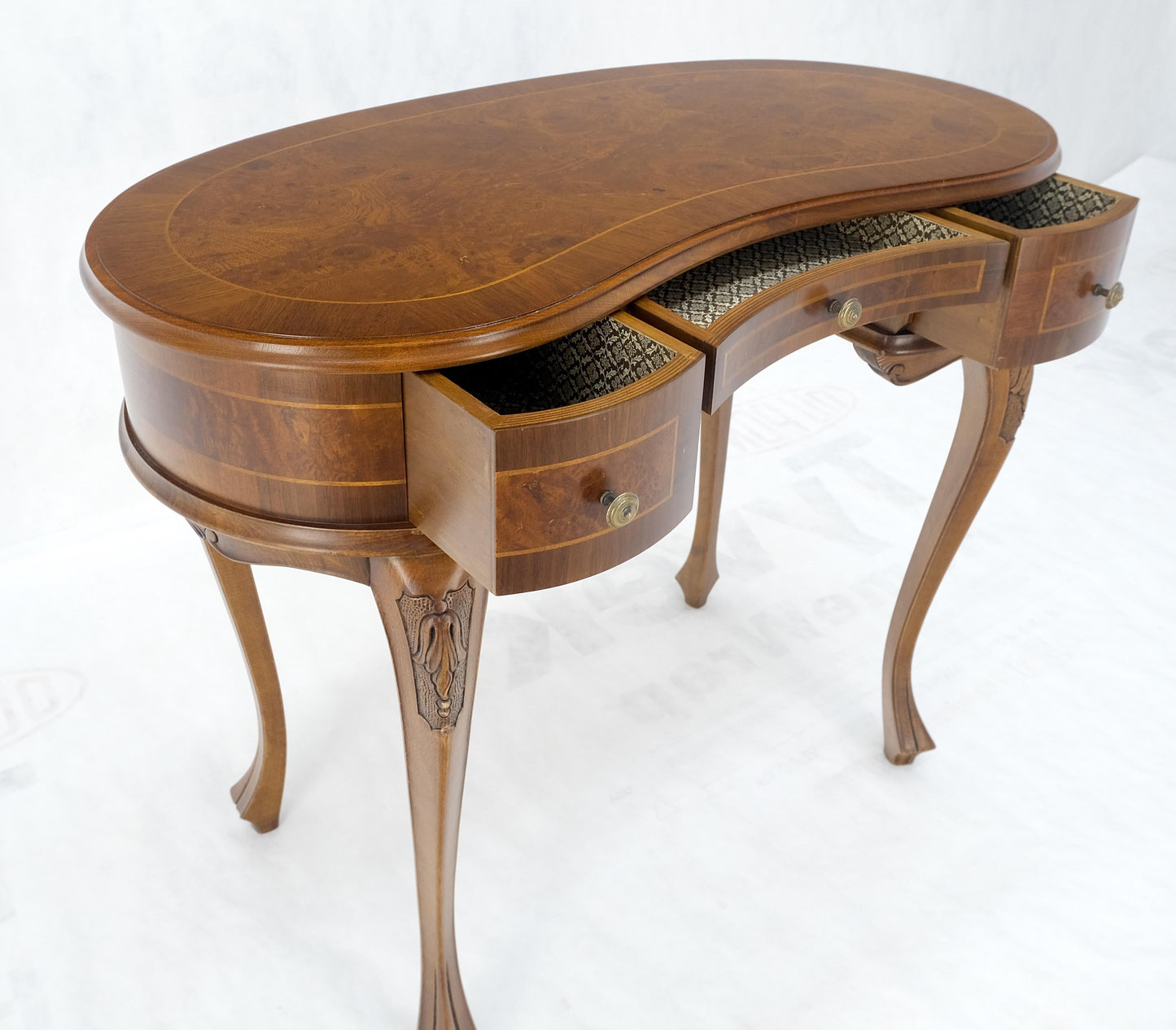 Low Profile Kidney Shape Burl Wood Compact Desk Writing Table Vanity MINT Italy