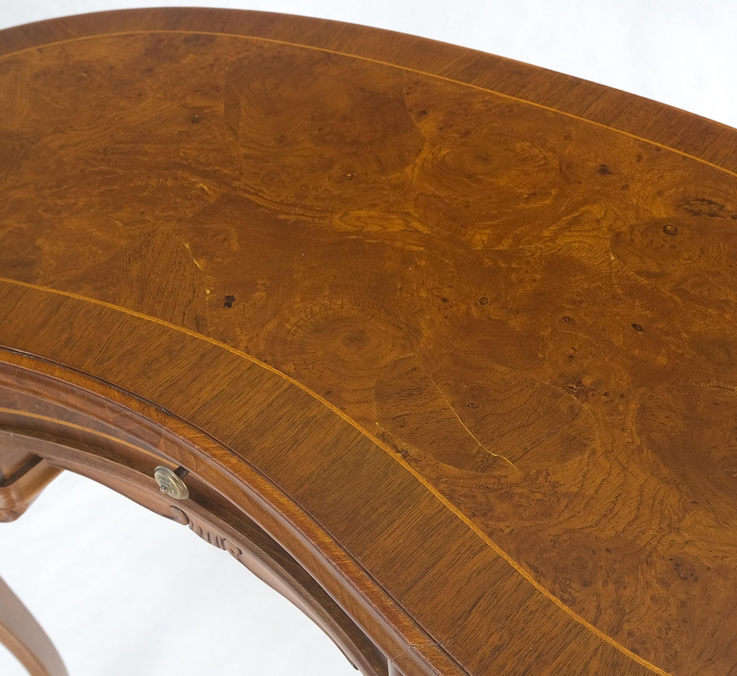 Low Profile Kidney Shape Burl Wood Compact Desk Writing Table Vanity MINT Italy