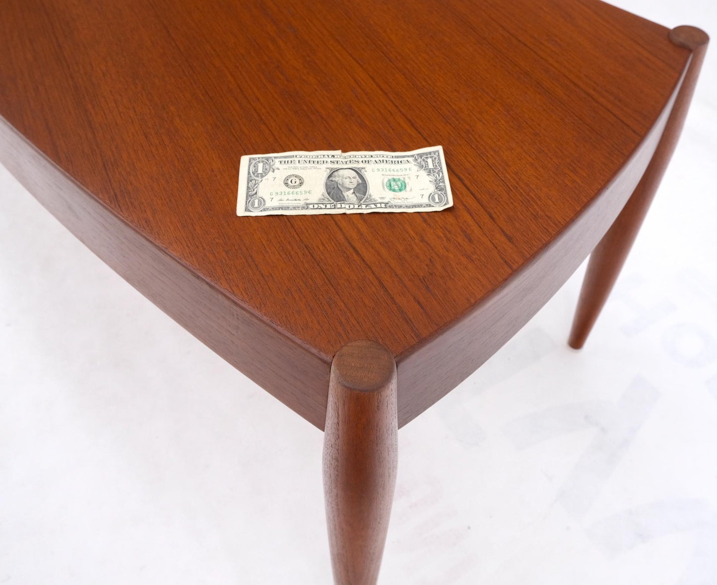 EstablishedLines Teak Danish Modern Wrap Around Fan Shape Coffee Table Dowel Tapered Legs Mint!