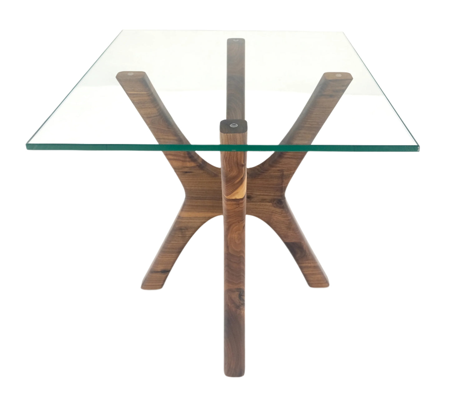 Modern Solid Walnut Wood Rectangular Glass Top Parabolic Side Table