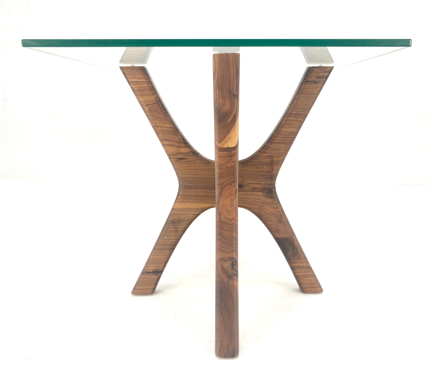 Modern Solid Walnut Wood Rectangular Glass Top Parabolic Side Table