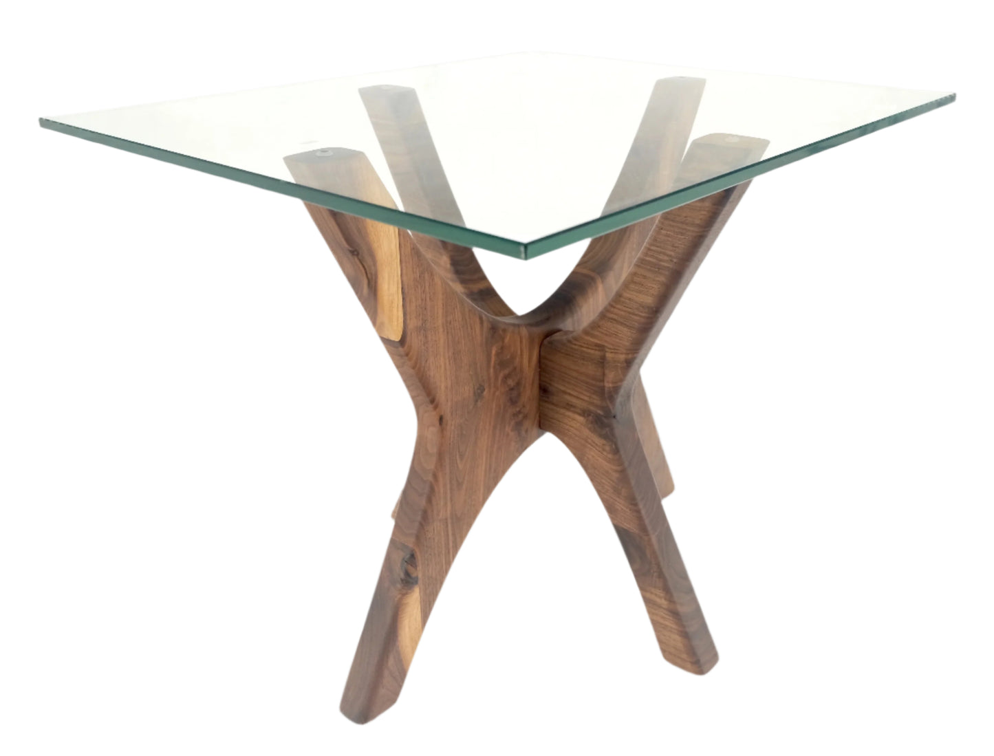 Modern Solid Walnut Wood Rectangular Glass Top Parabolic Side Table