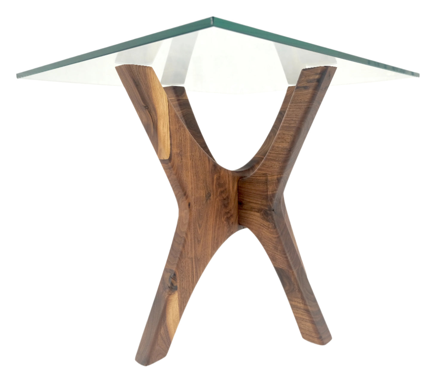 Modern Solid Walnut Wood Rectangular Glass Top Parabolic Side Table