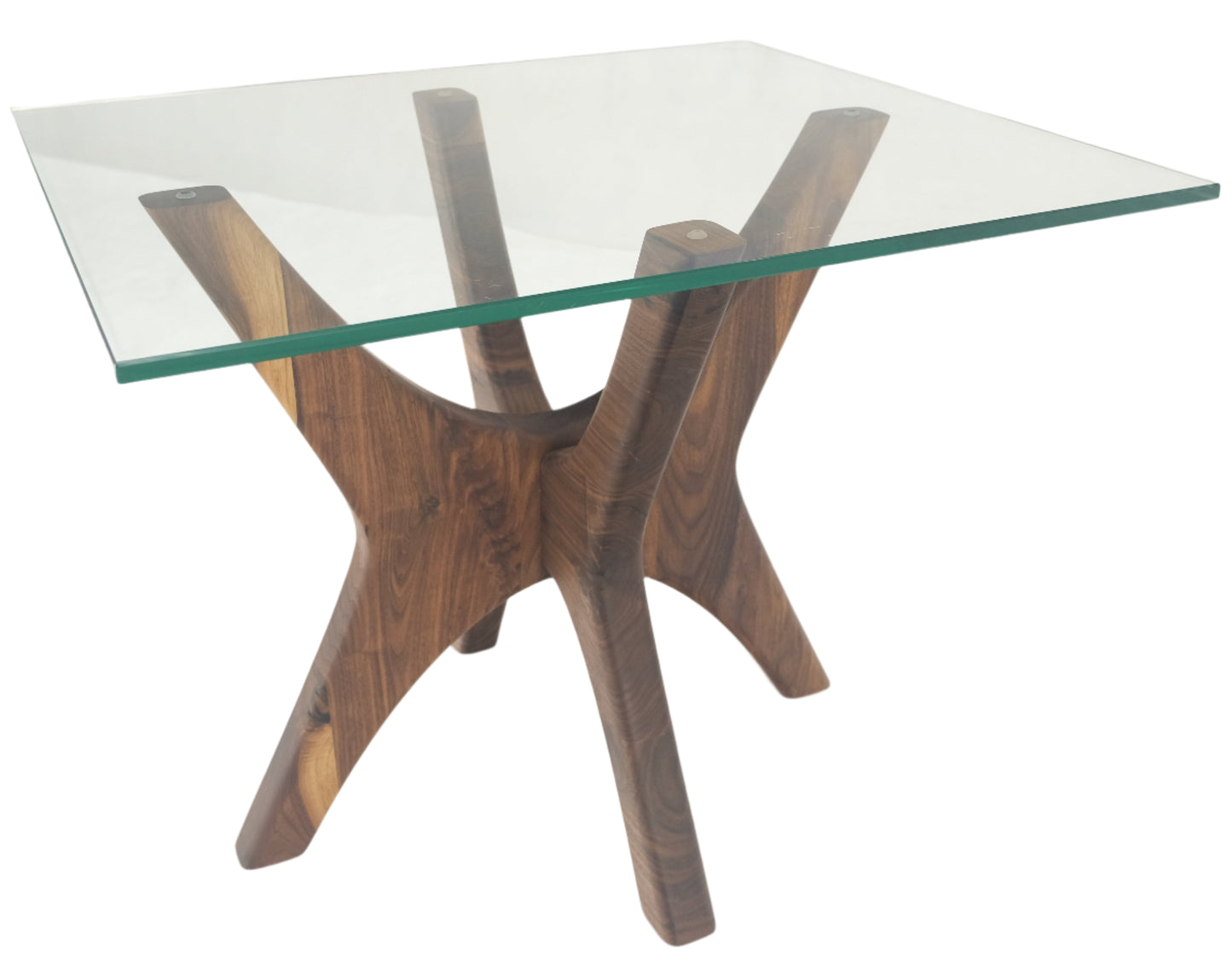 Modern Solid Walnut Wood Rectangular Glass Top Parabolic Side Table