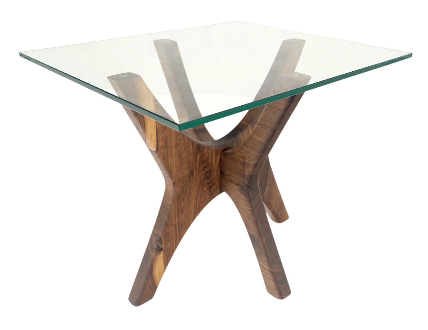 Modern Solid Walnut Wood Rectangular Glass Top Parabolic Side Table