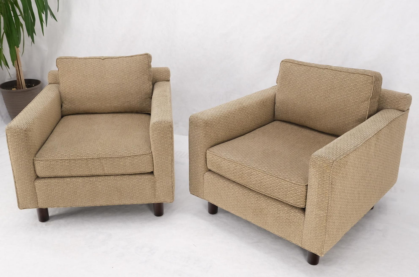 EstablishedLines Pair Deep Seat Oatmeal Fabric Upholstery Contemporary Lounge Chair on Dowel Legs