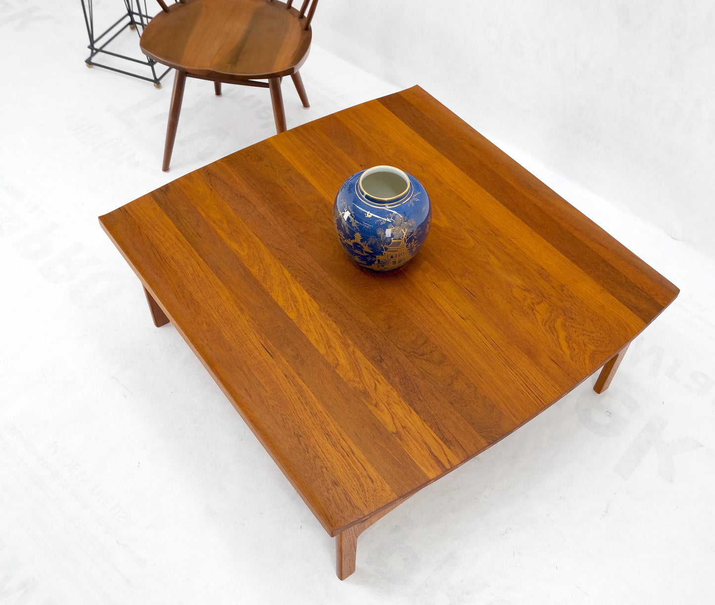 EstablishedLines Rolled Edge Solid Teak Top Square Danish Mid-Century Modern Coffee Table Mint!