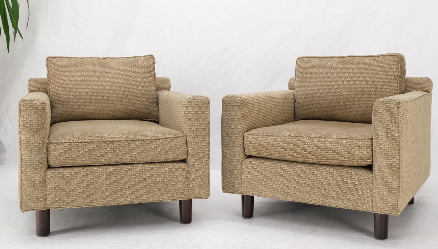 EstablishedLines Pair Deep Seat Oatmeal Fabric Upholstery Contemporary Lounge Chair on Dowel Legs