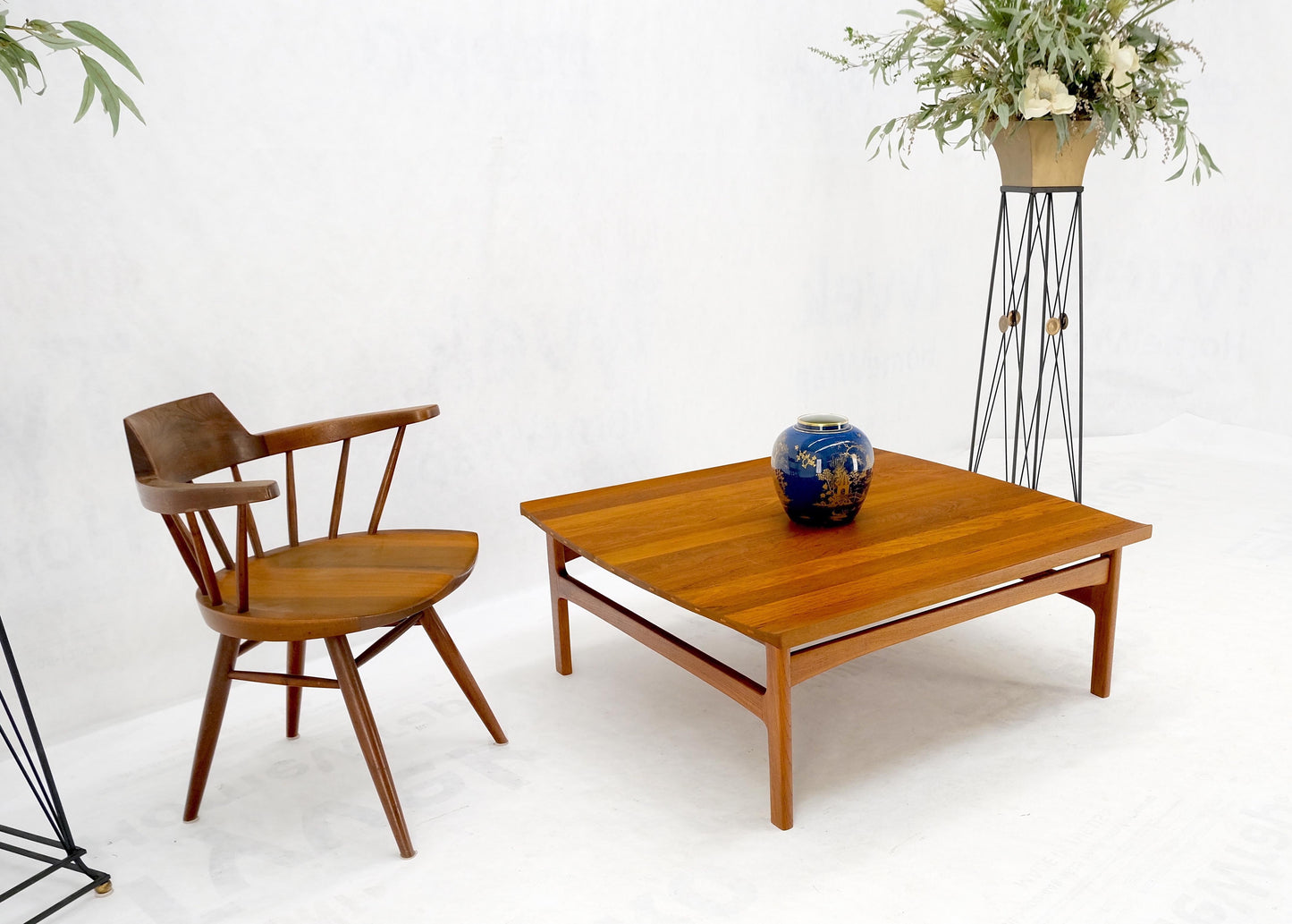 EstablishedLines Rolled Edge Solid Teak Top Square Danish Mid-Century Modern Coffee Table Mint!