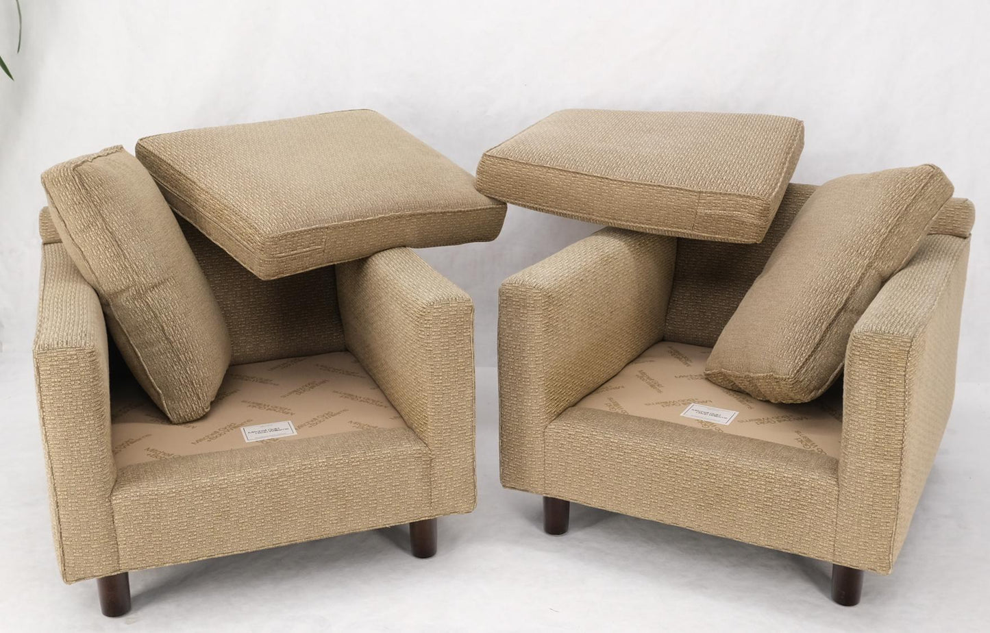 EstablishedLines Pair Deep Seat Oatmeal Fabric Upholstery Contemporary Lounge Chair on Dowel Legs