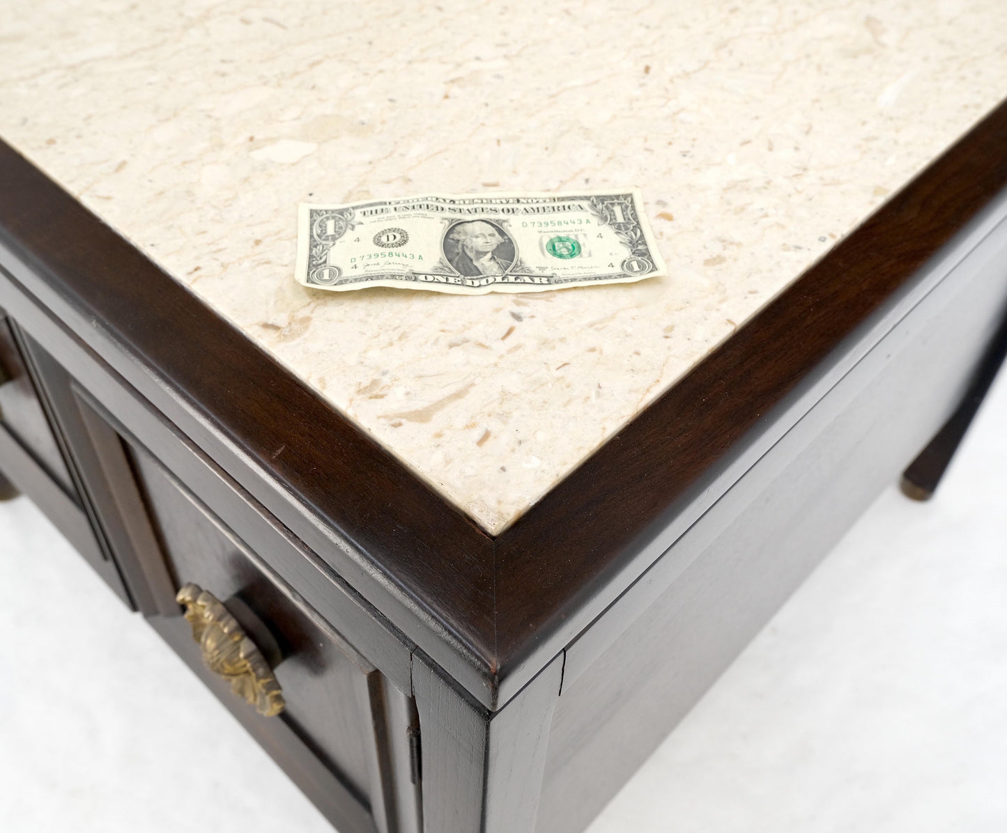 EstablishedLines Pair Square Marble Top 2 Door Nightstands End Tables Large Decorative Pulls Mint