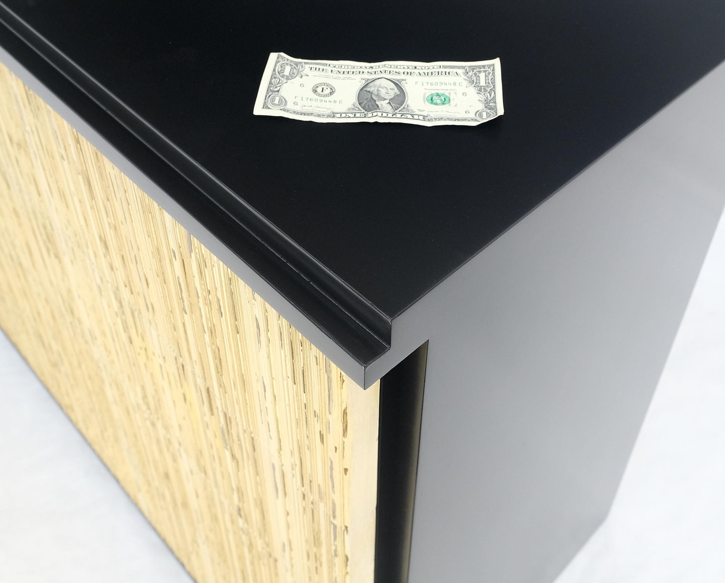 Pair Black Lacquer 4 Drawers "Linen Fold" Fronts Bachelor Chests Dressers MINT