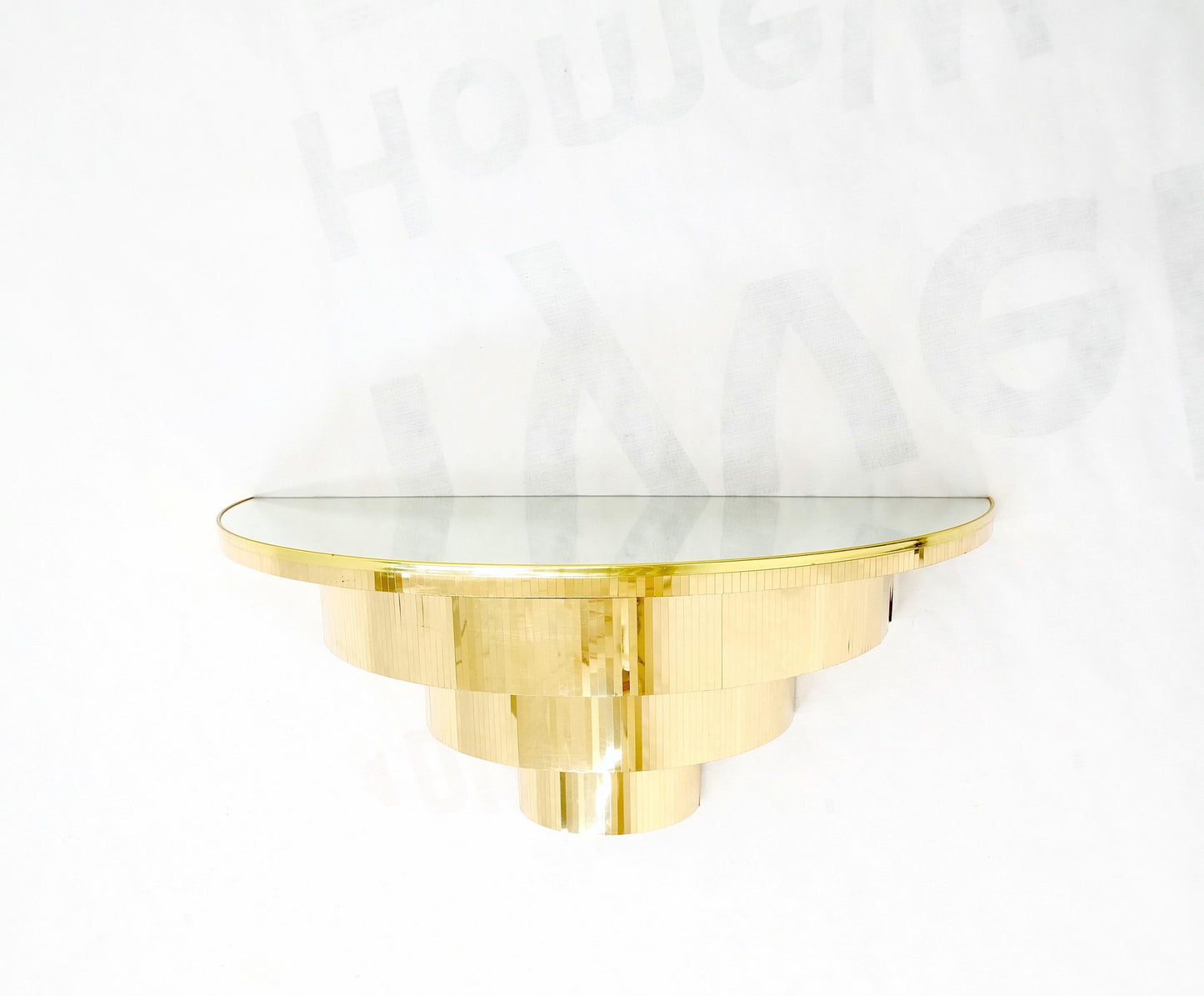 EstablishedLines Mid-Century Modern 1970s Petit Demilune Shape Mirror Top Console Table Mint!