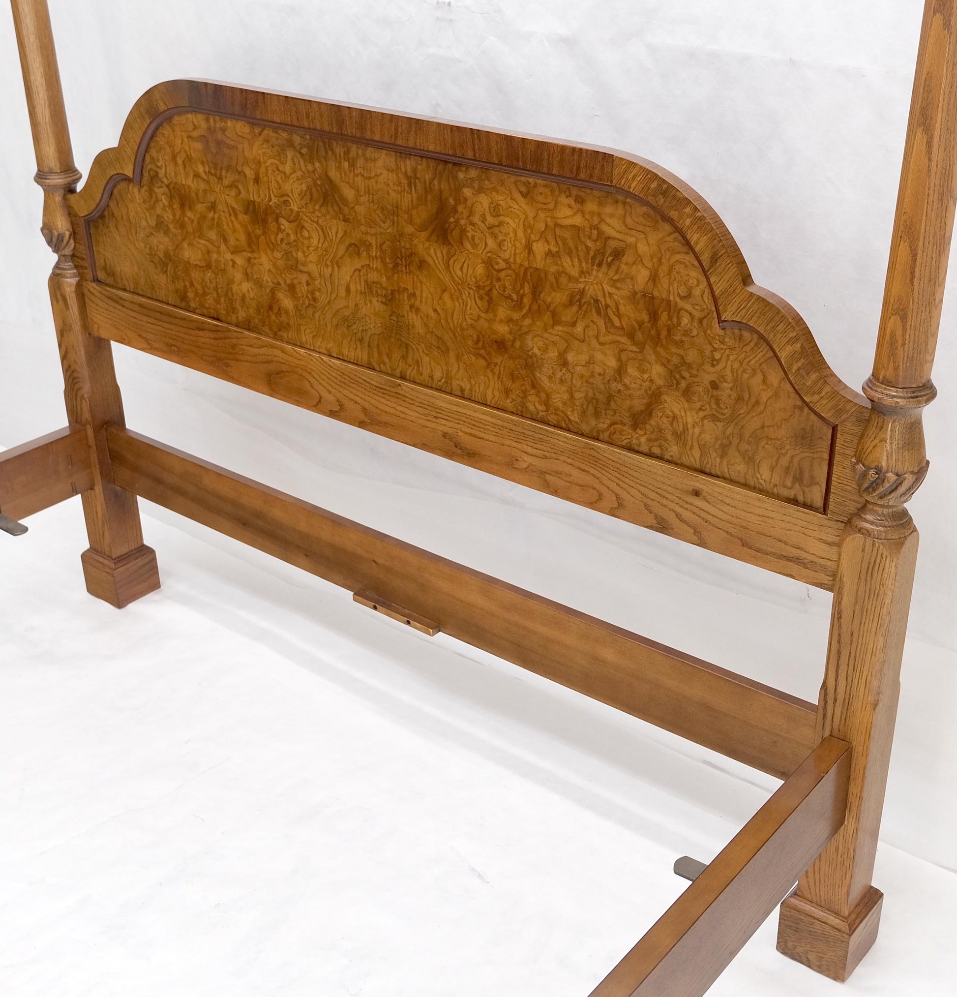 EstablishedLines Baker Queen Size Burl Wood Headboard Poster Bed w/ Finials MINT