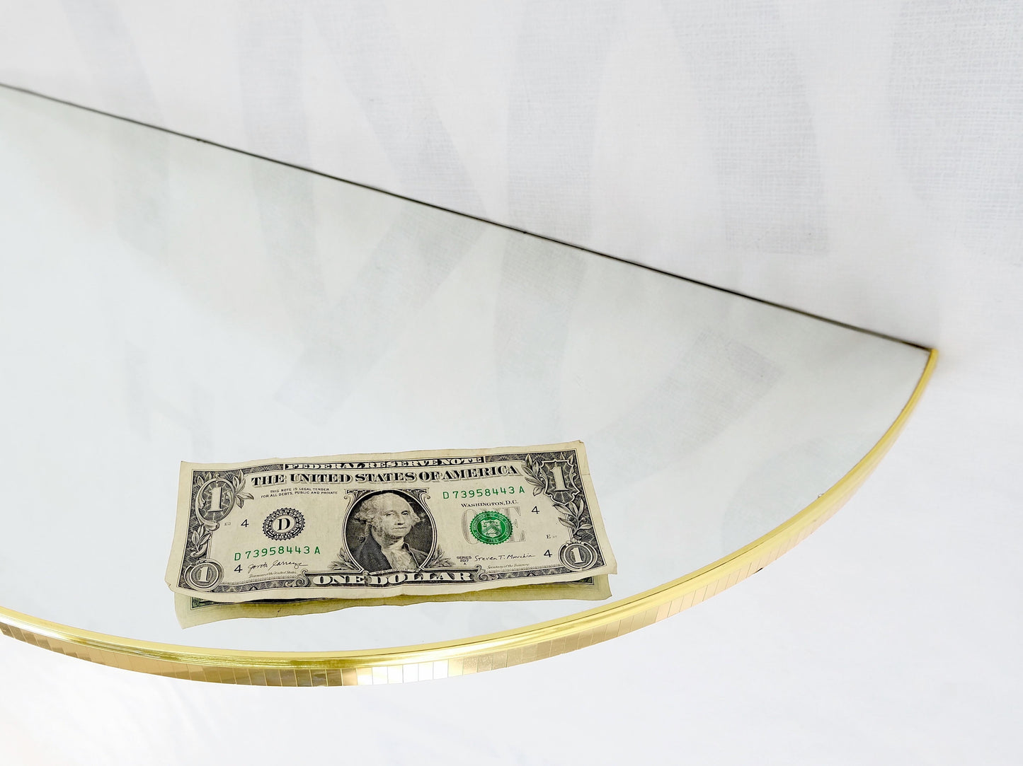EstablishedLines Mid-Century Modern 1970s Petit Demilune Shape Mirror Top Console Table Mint!