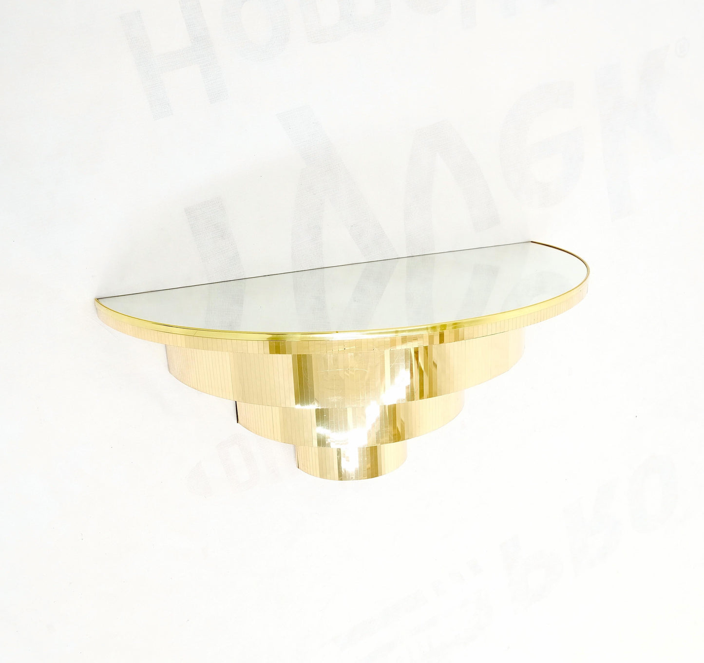 EstablishedLines Mid-Century Modern 1970s Petit Demilune Shape Mirror Top Console Table Mint!