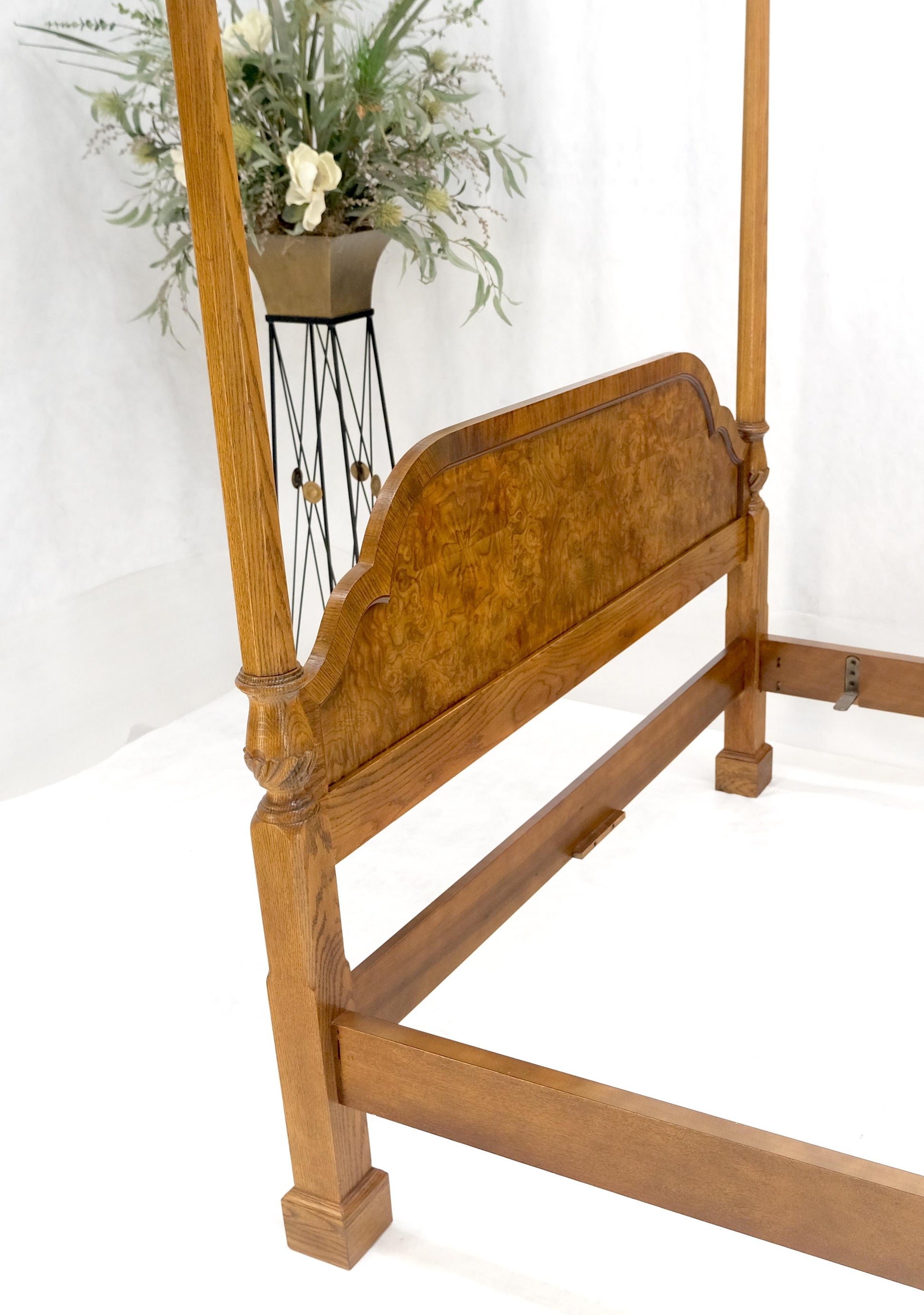 EstablishedLines Baker Queen Size Burl Wood Headboard Poster Bed w/ Finials MINT