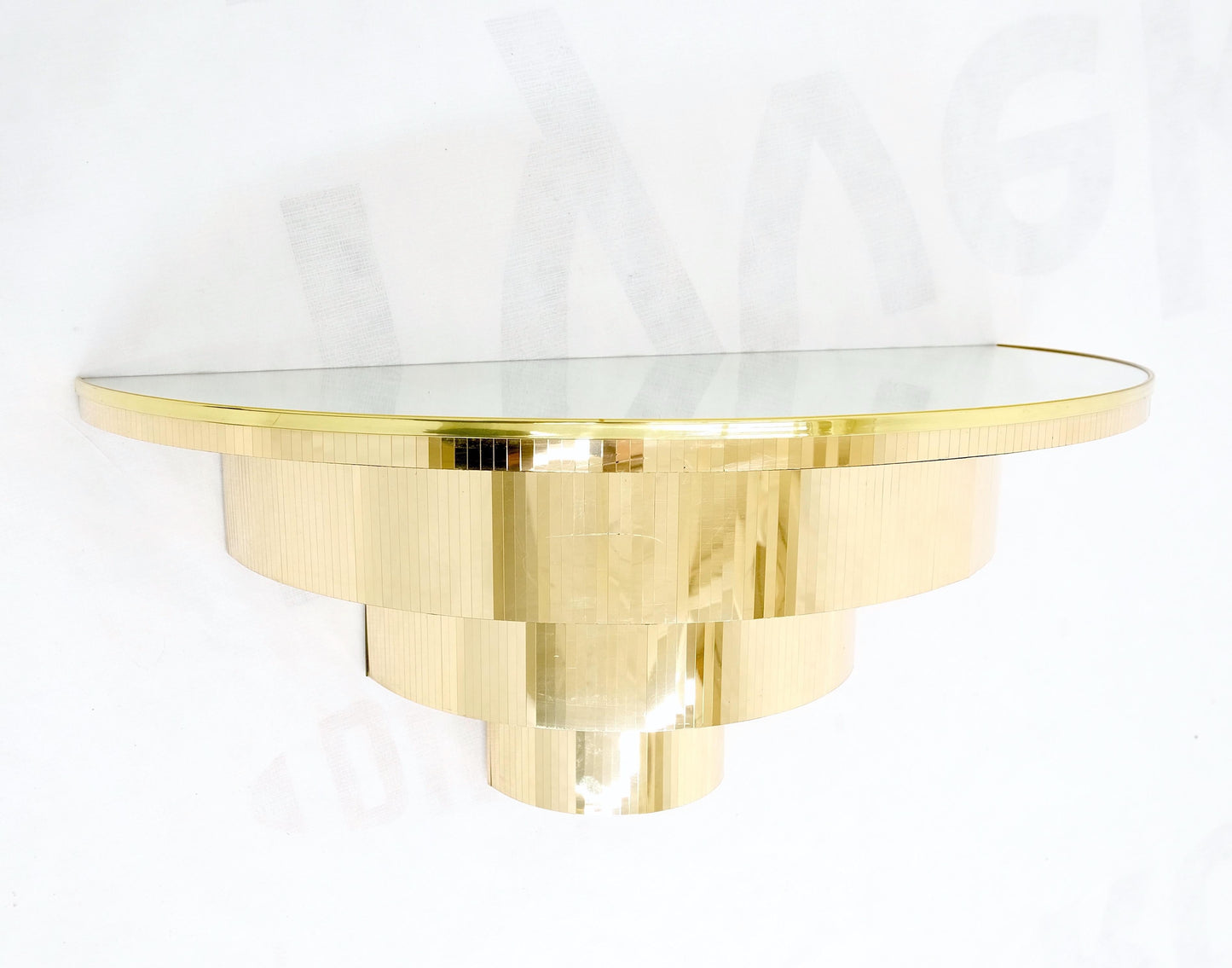 EstablishedLines Mid-Century Modern 1970s Petit Demilune Shape Mirror Top Console Table Mint!