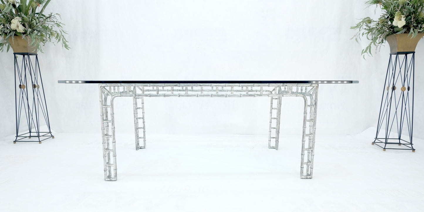 EstablishedLines Large 7' Long 3/4" Thick Glass Top Cast Aluminum Faux Bamboo Base Dining Table