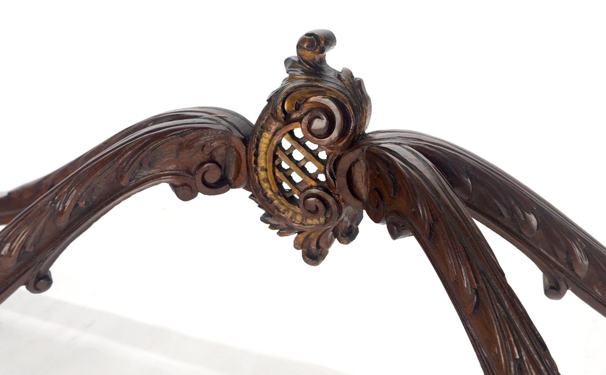 EstablishedLines Regency Revival Heavily Fine Carved Stretcher Base Marble Top Console Table MINT