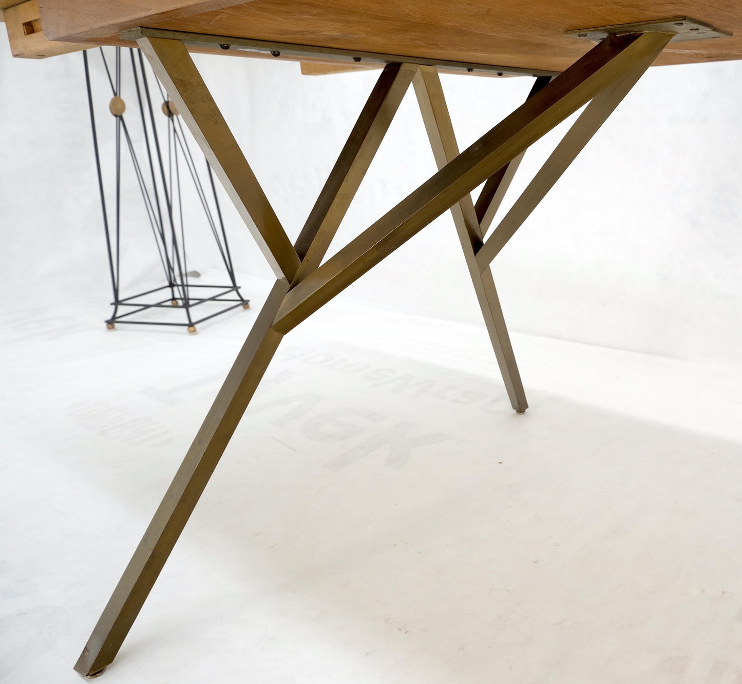 EstablishedLines Solid Bronze Square Profile Two Extension Boards Walnut Top Dining Table Mint!