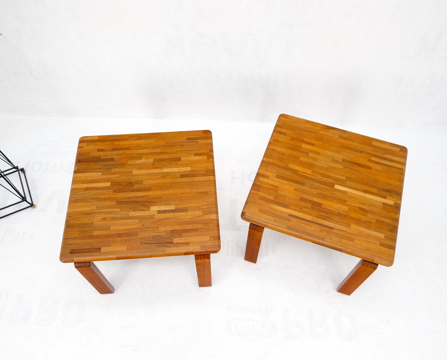 EstablishedLines Pair of Solid Teak Danish Mid-Century Modern Square Side End Coffee Tables Mint