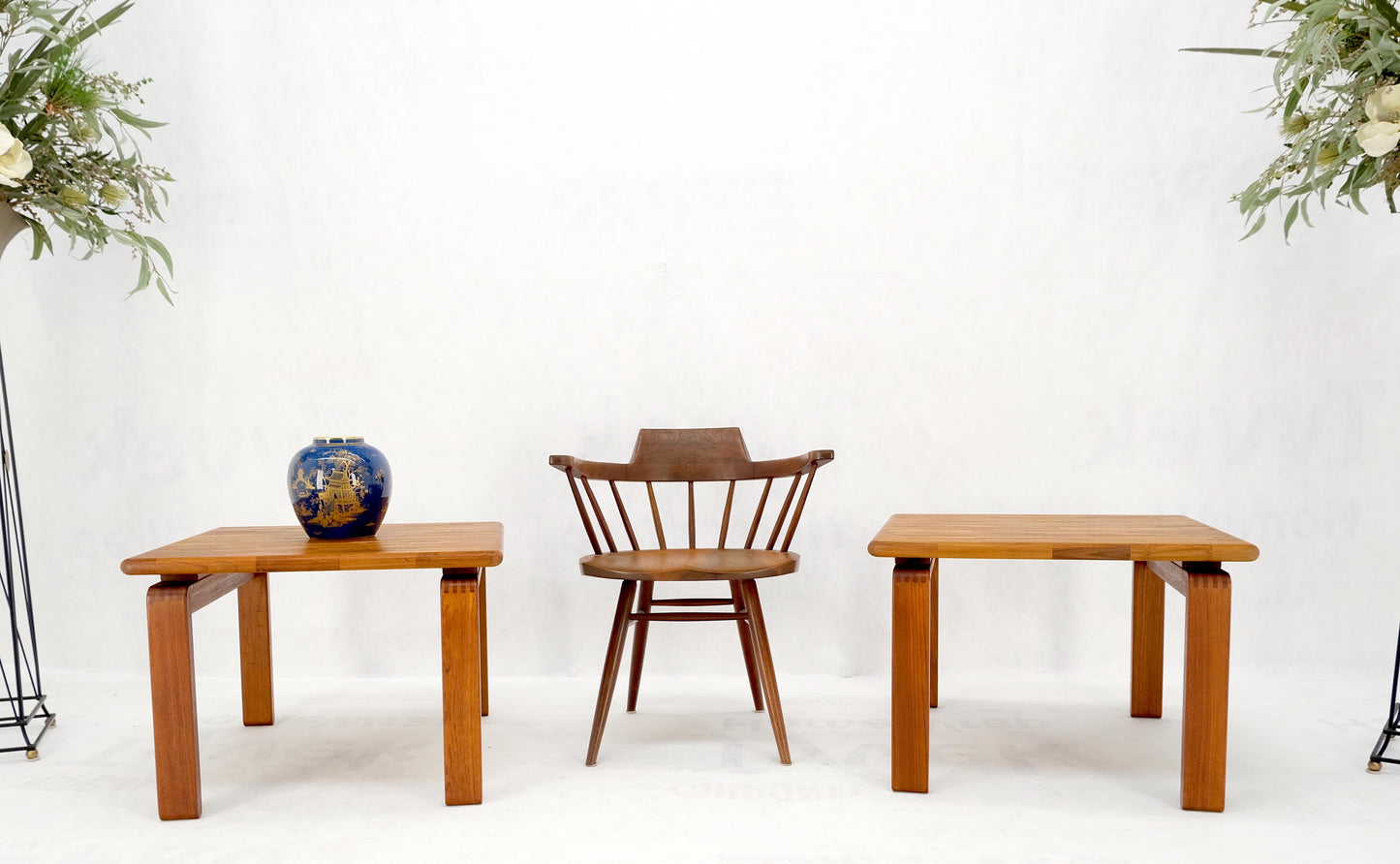 EstablishedLines Pair of Solid Teak Danish Mid-Century Modern Square Side End Coffee Tables Mint